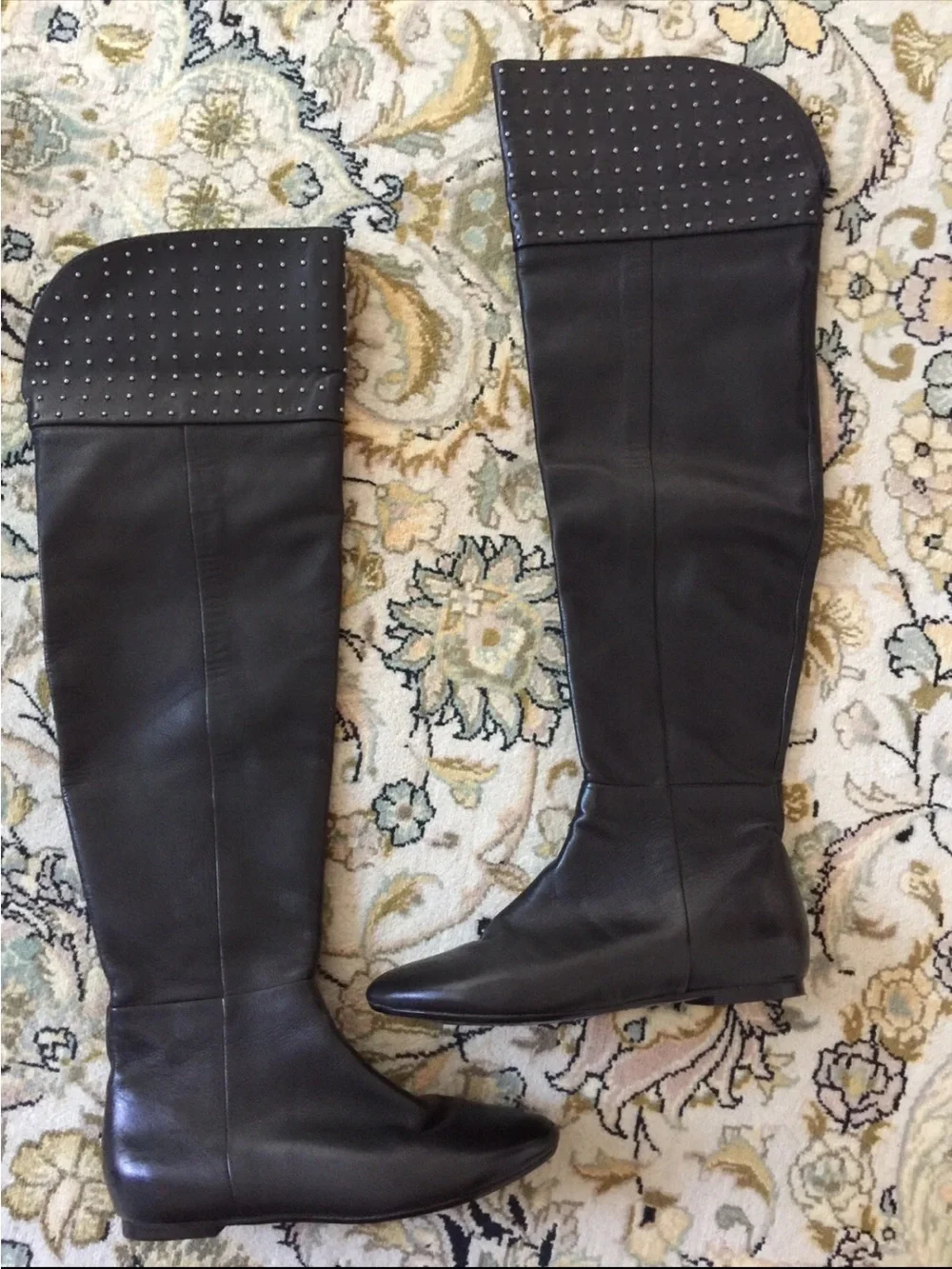 Cole Haan nike air 35 us 5 Black Over-the-Knee Leather Boots flat Studded new